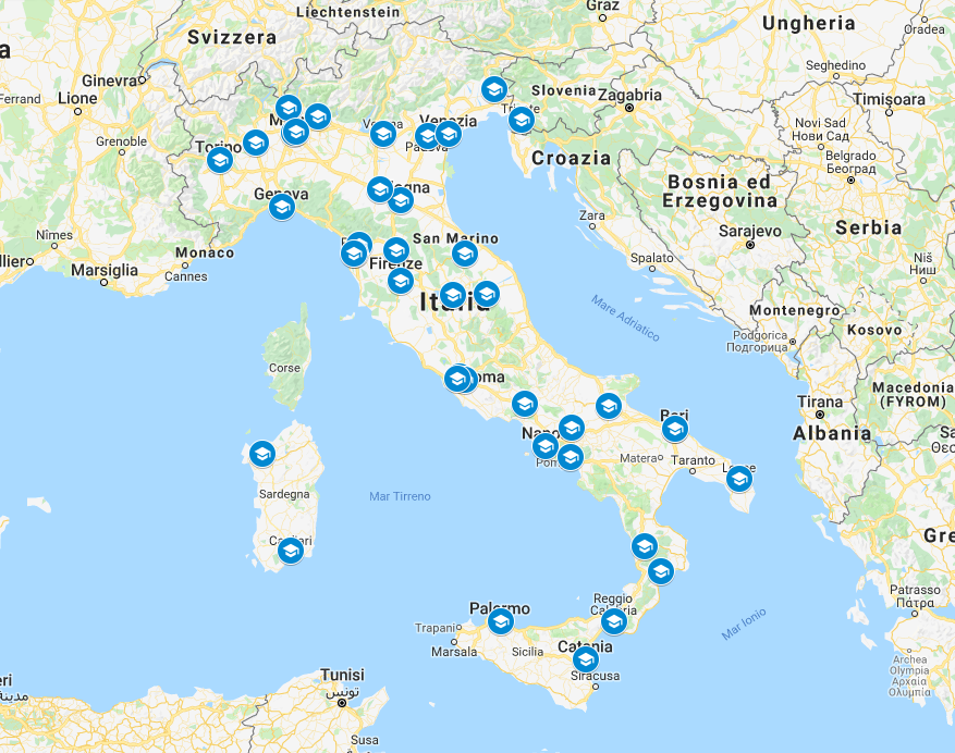 Mappa Università Coinvolte progetto Scuola aperta collaborativa open source